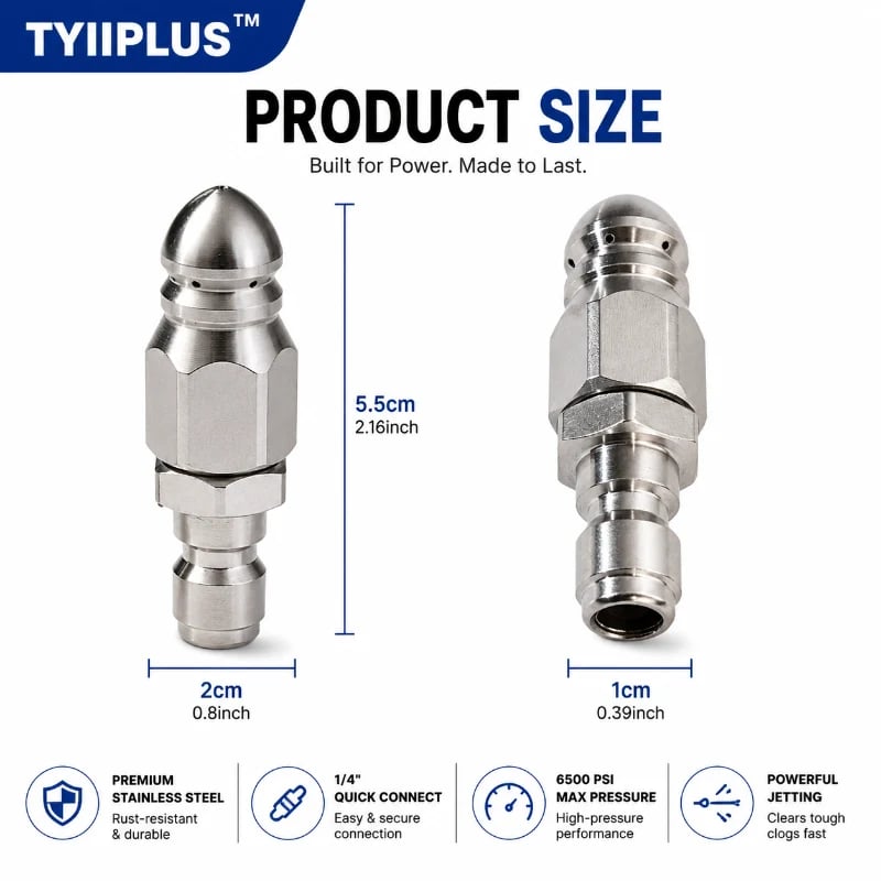6500 PSI Sewer Jetter Nozzle – 1/4" Quick Connect Drain Cleaning Attachment for Pressure Washers