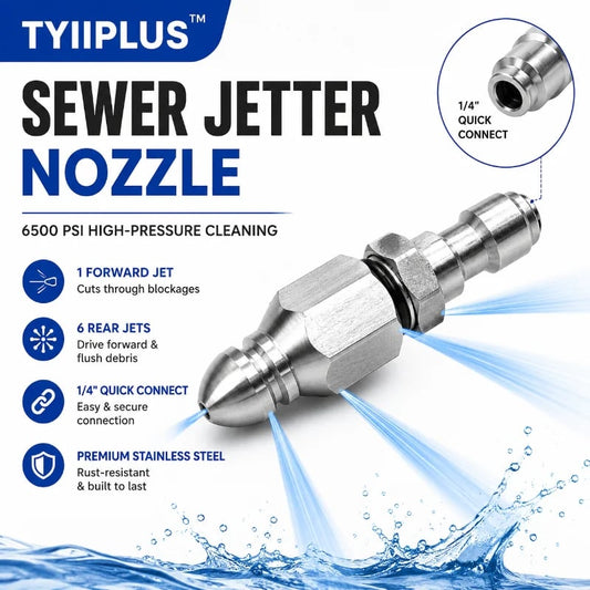 6500 PSI Sewer Jetter Nozzle – 1/4" Quick Connect Drain Cleaning Attachment for Pressure Washers