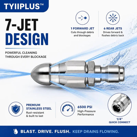 6500 PSI Sewer Jetter Nozzle – 1/4" Quick Connect Drain Cleaning Attachment for Pressure Washers