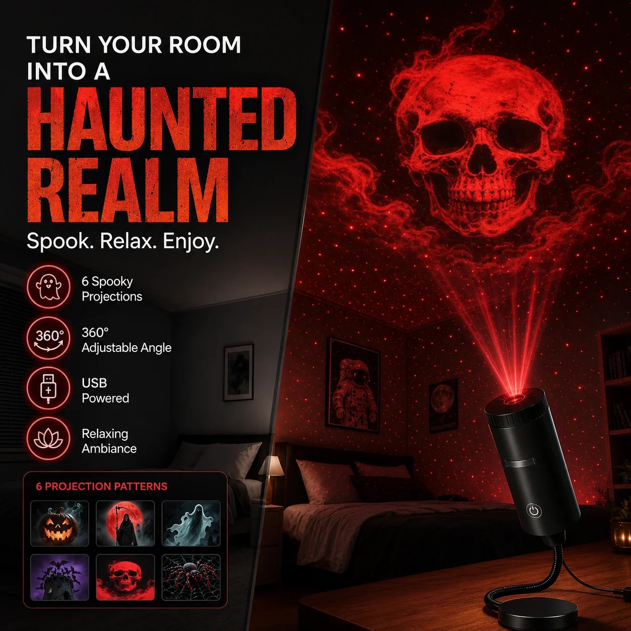 Plug-&-Play HD Star Projector: Halloween 6-Disc Set